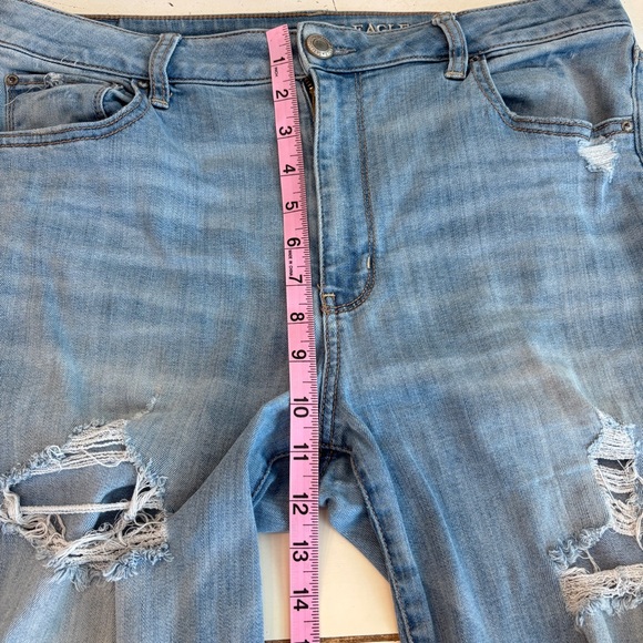 American Eagle High Rise Straight Jeans Women’s 14 X-Long Light Wash Distressed - Picture 9 of 11